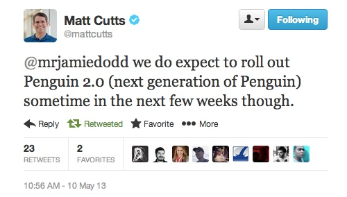 Matt Cutts Penguin 2.0 Tweet